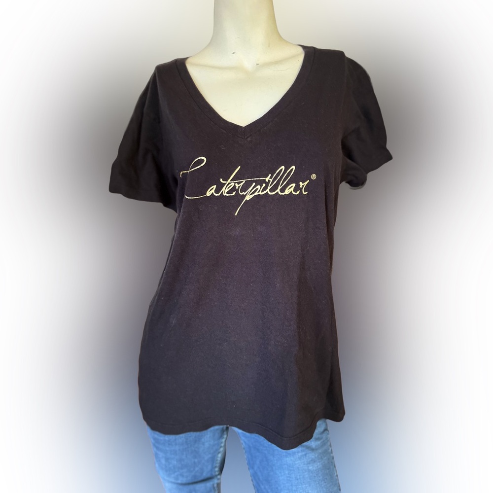 Caterpillar CAT Women’s Black V-Neck Tee – Size Large